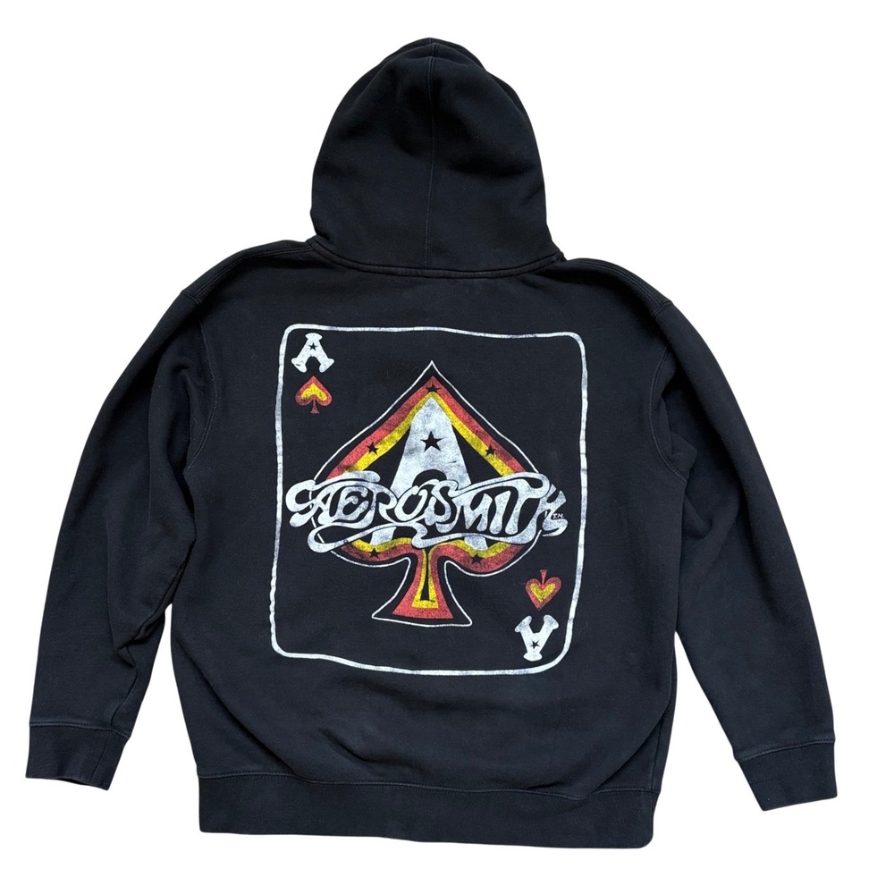 Aerosmith Zip Up Hoodie Mens LG Black‎ Ace of Spades Made in USA Rock Band 2019